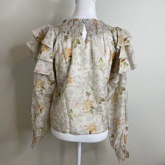 V. CHAPMAN Lucca Top Floral Ruffle Long Sleeve Cotton Silk Blouse Top Size 0 - Picture 6 of 10